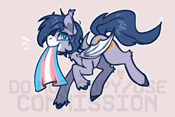 Size: 1000x673 | Tagged: safe, artist:maroonmads, imported from derpibooru, oc, oc only, bat pony, pony, commission, pride, pride flag, solo, transgender pride flag, ych result