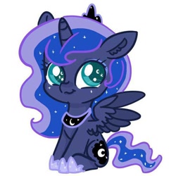 Size: 736x736 | Tagged: safe, imported from derpibooru, princess luna, alicorn, pony, cute, female, filly, filly luna, foal, jewelry, regalia, simple background, sitting, solo, spread wings, wings, woona, younger