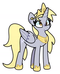 Size: 1530x1884 | Tagged: safe, artist:kindakismet, imported from derpibooru, derpy hooves, alicorn, pony, alicornified, crown, derpicorn, jewelry, race swap, regalia, simple background, smiling, solo, white background