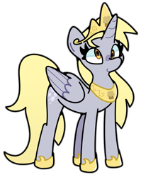 Size: 717x900 | Tagged: safe, alternate version, artist:kindakismet, imported from derpibooru, derpy hooves, alicorn, pony, alicornified, crown, derpicorn, jewelry, race swap, regalia, simple background, smiling, solo, transparent background