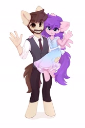 Size: 1359x2048 | Tagged: safe, artist:shooshaa, oc, oc only, anthro, clothes, dress, duo male and female, father and child, father and daughter, female, looking at you, male, waving