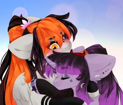 Size: 2048x1747 | Tagged: safe, artist:shooshaa, oc, oc only, pony, blushing, duo, eyes closed, female, hug, mare