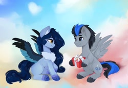 Size: 1782x1219 | Tagged: safe, artist:shooshaa, oc, oc only, oc:tundra, pony, duo male and female, female, looking at each other, male, mare, present, stallion