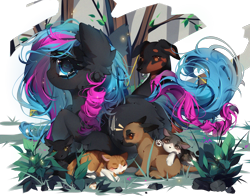 Size: 3000x2347 | Tagged: safe, artist:kefirro7, imported from derpibooru, oc, oc:obabscribbler, earth pony, pony, animal, blue eyes, cheek fluff, chest fluff, digital art, ear fluff, earth pony oc, female, full body, grass, looking at you, lying down, mare, smiling, unshorn fetlocks