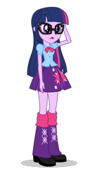 Size: 620x1080 | Tagged: safe, artist:cwt10101, imported from derpibooru, twilight sparkle, human, equestria girls, accessory swap, clothes, cropped, female, glasses, pleated skirt, shoes, simple background, skirt, solo, transparent background