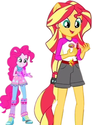 Size: 1860x2520 | Tagged: safe, edit, edited screencap, editor:homersimpson1983, imported from derpibooru, screencap, pinkie pie, sunset shimmer, human, equestria girls, background removed, camp everfree outfits, duo, duo female, female, not a vector