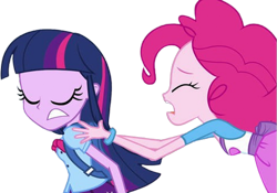 Size: 827x580 | Tagged: safe, edit, edited screencap, editor:homersimpson1983, imported from derpibooru, screencap, pinkie pie, twilight sparkle, human, equestria girls, background removed, backpack, female, not a vector