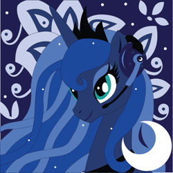 Size: 1803x1806 | Tagged: safe, alternate version, artist:the-paper-pony, imported from derpibooru, princess luna, alicorn, pony, abstract background, bust, female, headphones, jewelry, mare, portrait, regalia, solo