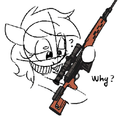 Size: 662x632 | Tagged: safe, artist:morningbullet, imported from derpibooru, oc, oc:noot, dragunov, gun, question mark, rifle, sketch, solo, svd, weapon