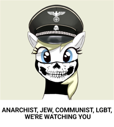 Size: 439x490 | Tagged: safe, editor:dpr, imported from twibooru, oc, oc:aryanne, altbrony, anti communist, anti lgbt, antisemitism, brony, fascism, fascist, homophobia, image, mlpol, my little pony, nazi, nazi symbol, neo nazi, png, racism, skull mask