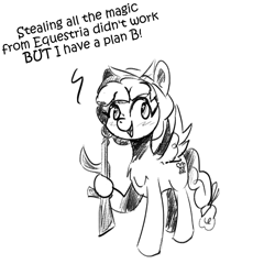 Size: 1919x1919 | Tagged: safe, artist:saintraven, imported from derpibooru, cozy glow, pegasus, female, filly, foal, gun, monochrome, pure concentrated unfiltered evil of the utmost potency, pure unfiltered evil, simple background, smiling, solo, this will not end well, weapon, white background