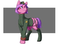 Size: 4000x3000 | Tagged: safe, artist:doofrabbit, imported from derpibooru, oc, oc only, earth pony, pony, equestria at war mod, boots, clothes, equal cutie mark, female, military, military uniform, shoes, simple background, solo, solo female, uniform