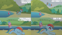 Size: 1280x720 | Tagged: safe, edit, edited screencap, editor:quoterific, imported from derpibooru, screencap, pinkie pie, rainbow dash, earth pony, pegasus, pony, griffon the brush off, season 1, dialogue, female, mare, snorkel, water