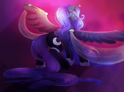 Size: 3676x2753 | Tagged: safe, artist:jezebel_remedy, artist:jezebelremedy, imported from derpibooru, princess luna, alicorn, pony, female, high res, horn, mare, solo, spread wings, tail, wings