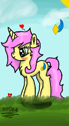 Size: 384x703 | Tagged: safe, artist:zer0sub, imported from derpibooru, oc, unicorn, digital art, grass, horn, outdoors, pink mane, unnamed character