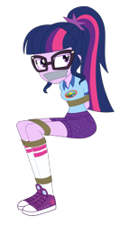 Size: 1800x3145 | Tagged: safe, artist:nie-martw-sie-o-mnie, imported from derpibooru, sci-twi, twilight sparkle, human, equestria girls, bondage, bound and gagged, female, femsub, gag, glasses, my little pony equestria girls: legend of everfree, rope, rope bondage, simple background, sitting, solo, submissive, tape, tape gag, transparent background, twisub