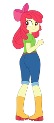 Size: 1900x4295 | Tagged: safe, artist:gmaplay, imported from derpibooru, apple bloom, equestria girls, apple bloom's bow, bloom butt, boots, bow, butt, clothes, denim, hair bow, jeans, looking at you, looking back, pants, rear view, shoes, solo