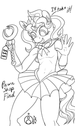 Size: 716x1200 | Tagged: safe, artist:sepiakeys, imported from derpibooru, oc, oc:blue giggles, anthro, crossdressing, monochrome, sailor moon (series), sailor senshi, solo