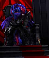 Size: 3800x4500 | Tagged: safe, artist:konejo, imported from derpibooru, oc, oc only, oc:redline lightwing, pegasus, pony, armor, blades, weapon