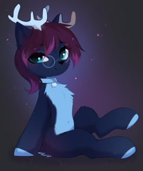 Size: 1713x2048 | Tagged: safe, artist:empress-twilight, oc, oc only, deer, deer pony, original species, pony, abstract background, female, glasses, hooves, mare, sitting