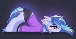 Size: 2048x1064 | Tagged: safe, artist:empress-twilight, oc, oc only, pony, abstract background, bored, butt, clothes, face down ass up, female, glasses, hooves, mare, shirt, skirt