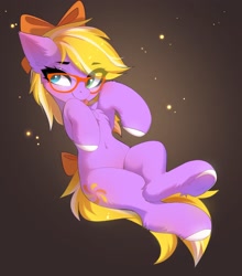 Size: 1800x2048 | Tagged: safe, artist:empress-twilight, oc, oc only, pony, abstract background, bow, female, glasses, heterochromia, hooves, mare, tongue out