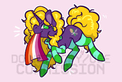 Size: 1000x673 | Tagged: safe, artist:maroonmads, imported from derpibooru, oc, oc only, pony, unicorn, clothes, commission, female, horn, lesbian, lesbian pride flag, pride, pride flag, socks, solo, striped socks, watermark, ych result