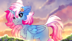 Size: 5000x2813 | Tagged: safe, artist:stesha, imported from derpibooru, oc, oc only, alicorn, pony, alicorn oc, cute, heterochromia, horn, solo, wings