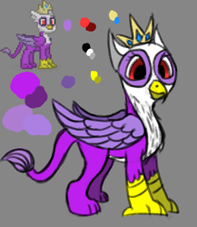 Size: 888x1024 | Tagged: safe, artist:mfg637, imported from derpibooru, oc, oc:lytis, griffon, pony, pony town, crown, digital art, griffon oc, jewelry, reference sheet, regalia, simple background