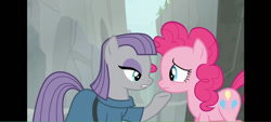 Size: 826x372 | Tagged: safe, imported from derpibooru, screencap, maud pie, pinkie pie, earth pony, pony, rock solid friendship, duo, duo female, female, outdoors, siblings, sisters