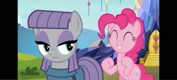 Size: 1600x720 | Tagged: safe, imported from derpibooru, screencap, maud pie, pinkie pie, earth pony, pony, rock solid friendship, duo, duo female, female, outdoors, siblings, sisters, twilight's castle