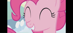 Size: 826x372 | Tagged: safe, imported from derpibooru, screencap, pinkie pie, earth pony, pony, season 1, winter wrap up, eyes closed, female, mare, outdoors, snow, solo