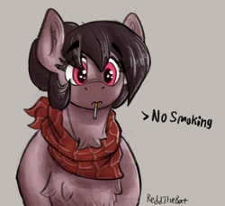 Size: 1115x1016 | Tagged: safe, artist:reddthebat, imported from derpibooru, oc, oc only, oc:number nine, earth pony, pony, bandana, bust, chest fluff, cigarette, eyebrows, eyebrows visible through hair, female, looking at you, mare, sad, signature, solo