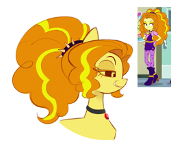 Size: 2048x1814 | Tagged: safe, artist:risswm, imported from derpibooru, adagio dazzle, earth pony, pony, equestria girls, bust, earth pony adagio dazzle, equestria girls ponified, female, grin, mare, my little pony equestria girls: rainbow rocks, no sclera, ponified, ponytail, profile, screencap reference, simple background, smiling, solo, white background