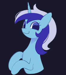 Size: 1807x2047 | Tagged: safe, artist:risswm, imported from derpibooru, minuette, pony, unicorn, black background, bust, female, horn, looking at you, mare, no pupils, simple background, smiling, smiling at you, solo