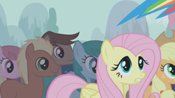 Size: 1280x720 | Tagged: safe, imported from derpibooru, screencap, applejack, fluttershy, meadow song, pink cloud (g4), rainbow dash, spring melody, sprinkle medley, earth pony, pegasus, pony, boast busters, season 1, chocolate haze, female, male, mare, offscreen character, stallion