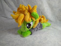 Size: 4096x3072 | Tagged: safe, artist:bluedragonflyplush, imported from derpibooru, earth pony, pony, all time low, clothes, commission, frown, irl, lidded eyes, lying down, male, nose piercing, photo, piercing, plushie, ponified, prone, shirt, solo, stallion, t-shirt, zack merrick