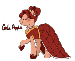 Size: 1809x1473 | Tagged: safe, artist:queertrixie, derpibooru exclusive, imported from derpibooru, oc, oc only, oc:gala apple, earth pony, pony, apple family member, clothes, dress, female, jewelry, mare, shoes, simple background, transparent background