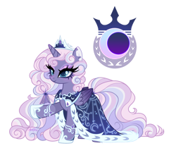 Size: 3050x2652 | Tagged: safe, artist:afterglory, imported from derpibooru, oc, oc only, unnamed oc, alicorn, pony, adoptable, alicorn oc, alternate versions at source, base used, blue eyes, blue pupils, bracer, cape, clothes, colored eyelashes, colored pupils, colored wings, colored wingtips, crown, curly mane, curly tail, dress, ear markings, female, female oc, folded wings, for sale, gradient wings, gradient wingtips, hair accessory, hair tie, hoof shoes, horn, jewelry, lidded eyes, long mane, long tail, mane accessory, mare, mare oc, multicolored mane, multicolored tail, princess shoes, purple coat, purple eyelashes, raised hoof, regalia, signature, simple background, solo, sparkly eyeshadow, tail, thick eyelashes, three quarter view, tiara, tied mane, transparent background, unicorn horn, wall of tags, wings