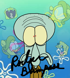 Size: 3023x3351 | Tagged: safe, artist:professorventurer, imported from derpibooru, oc, oc:bikini breeze, autograph, gradient background, spongebob squarepants, spongebob squarepants (character), squidward tentacles