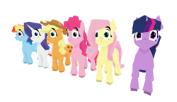 Size: 1555x898 | Tagged: safe, artist:marsminer, imported from derpibooru, applejack, fluttershy, pinkie pie, rainbow dash, rarity, twilight sparkle, 3d, 3d model, low poly, mane six, simple background, white background