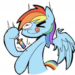 Size: 1310x1310 | Tagged: safe, artist:parappaya, imported from derpibooru, rainbow dash, pegasus, pony, drugs, female, simple background, solo, syringe, white background