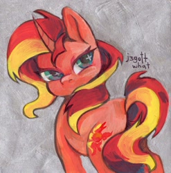 Size: 1266x1280 | Tagged: safe, artist:j3gottwhat, imported from derpibooru, sunset shimmer, pony, unicorn, female, horn, solo