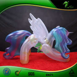 Size: 750x750 | Tagged: safe, imported from derpibooru, princess celestia, alicorn, inflatable pony, bootleg, carpet, facing right, female, frame, hongyi, hoof shoes, inflatable, inflatable alicorn, irl, iwtcird, mare, meme, obtrusive watermark, peytral, photo, red carpet, solo, spread wings, translucent inflatable, watermark, wingboner, wings