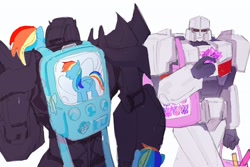 Size: 3000x2000 | Tagged: safe, artist:vivinvelsie, imported from derpibooru, rainbow dash, autobot, backpack, crossover, megatron, plushie, transformers