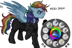 Size: 923x617 | Tagged: safe, artist:its-shrimple, imported from derpibooru, rainbow dash, fanfic:rainbow factory, fanfic art, frown, rainbow factory dash, simple background, solo, white background