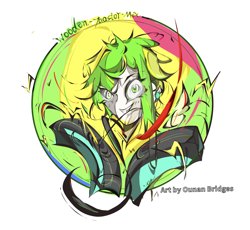 Size: 4500x4132 | Tagged: safe, artist:ob, artist:ounan bridges, imported from derpibooru, oc, oc only, oc:wooden toaster, anthro, bust, colorful, earbuds, oversaturated, simple background, solo, speaker, spread wings, text, white background, wings