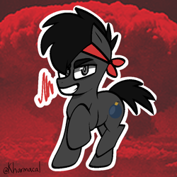 Size: 768x768 | Tagged: safe, artist:kharmacal, imported from derpibooru, oc, oc only, oc:short fuse, earth pony, fanfic:muffins, colt, fanfic art, foal, grin, looking at you, male, real life background, smiling, solo