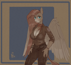 Size: 2400x2200 | Tagged: safe, artist:stray prey, imported from derpibooru, oc, oc only, oc:wild spice, anthro, pegasus, breasts, cleavage, pegasus oc, solo, wings