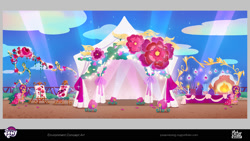 Size: 2000x1127 | Tagged: safe, artist:jooann loong, imported from derpibooru, sunny starscout, earth pony, spoiler:g5, behind the scenes, clothes, cloud, dress, female, flower, flower in hair, g5, looking at you, mare, my little pony: tell your tale, night, official, tent, upcoming